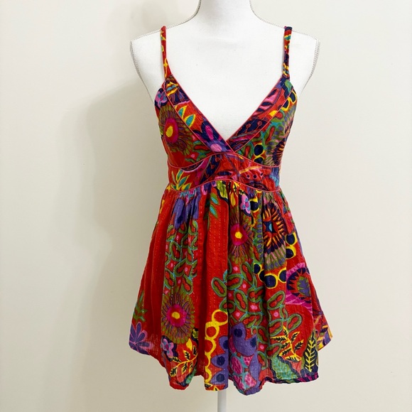 Desigual Tops - Desigual Red Boho Babydoll Cami Strappy Tank Top Artsy Floral Small Vibrant Y2K